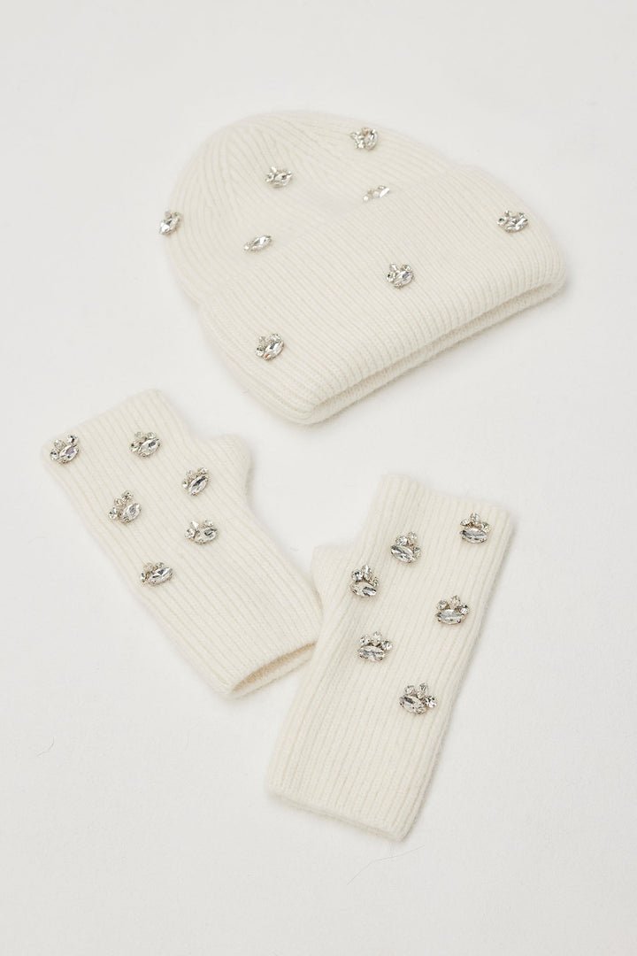 Leo & Ugo KHBG188 Cream Jewel Cashmere Hat & Glove Set - Experience Boutique