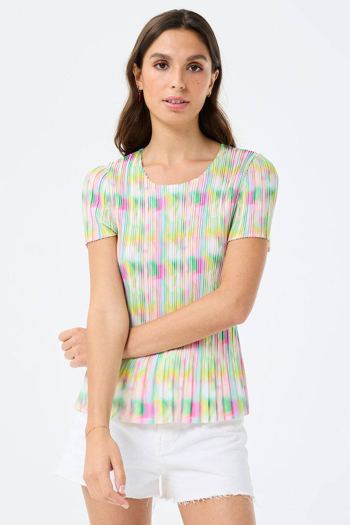 Leo & Ugo Multicolour Abstract Print Stretch Pleat Top YE628 - Experience Boutique