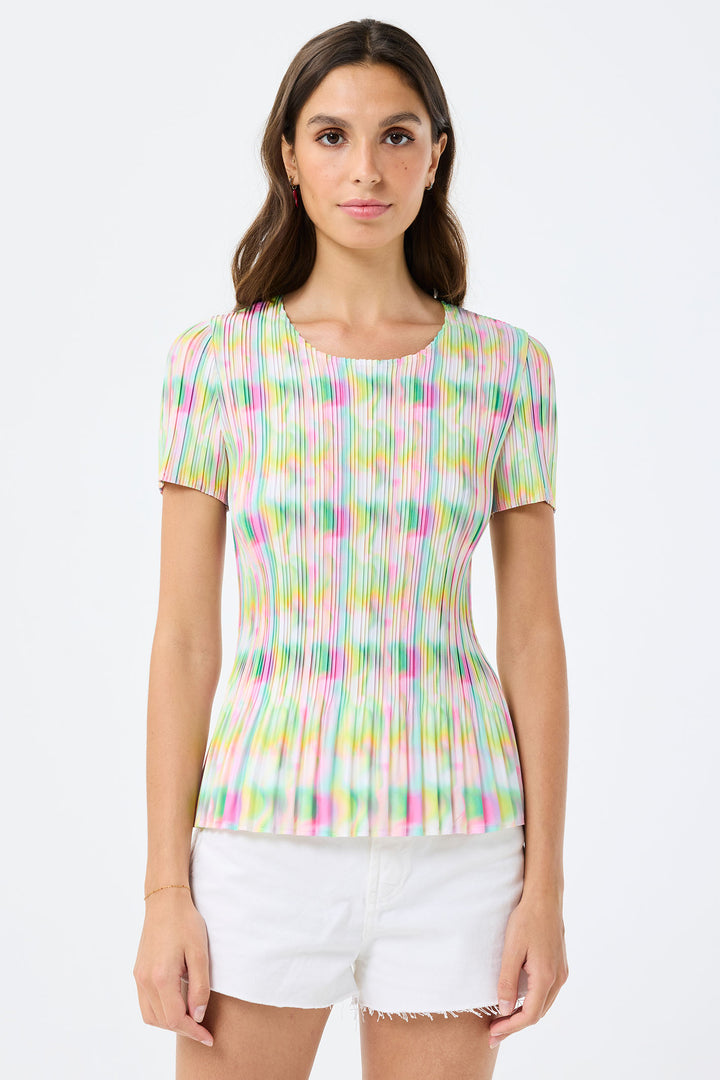 Leo & Ugo Multicolour Abstract Print Stretch Pleat Top YE628 - Experience Boutique