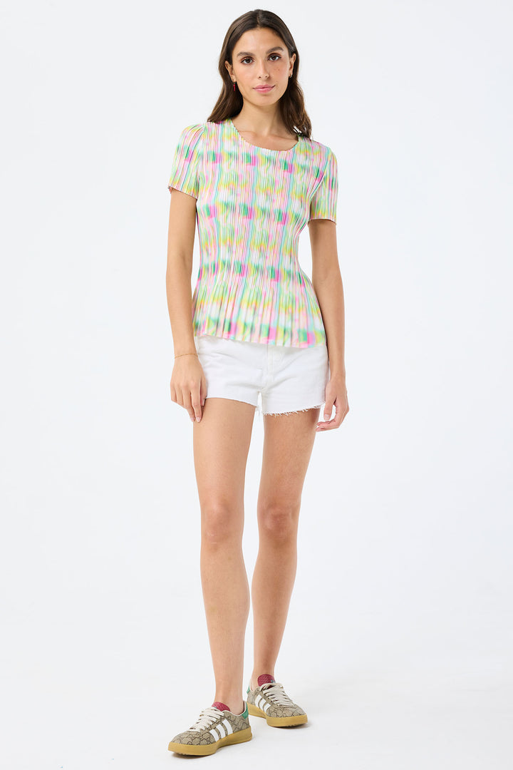 Leo & Ugo Multicolour Abstract Print Stretch Pleat Top YE628 - Experience Boutique