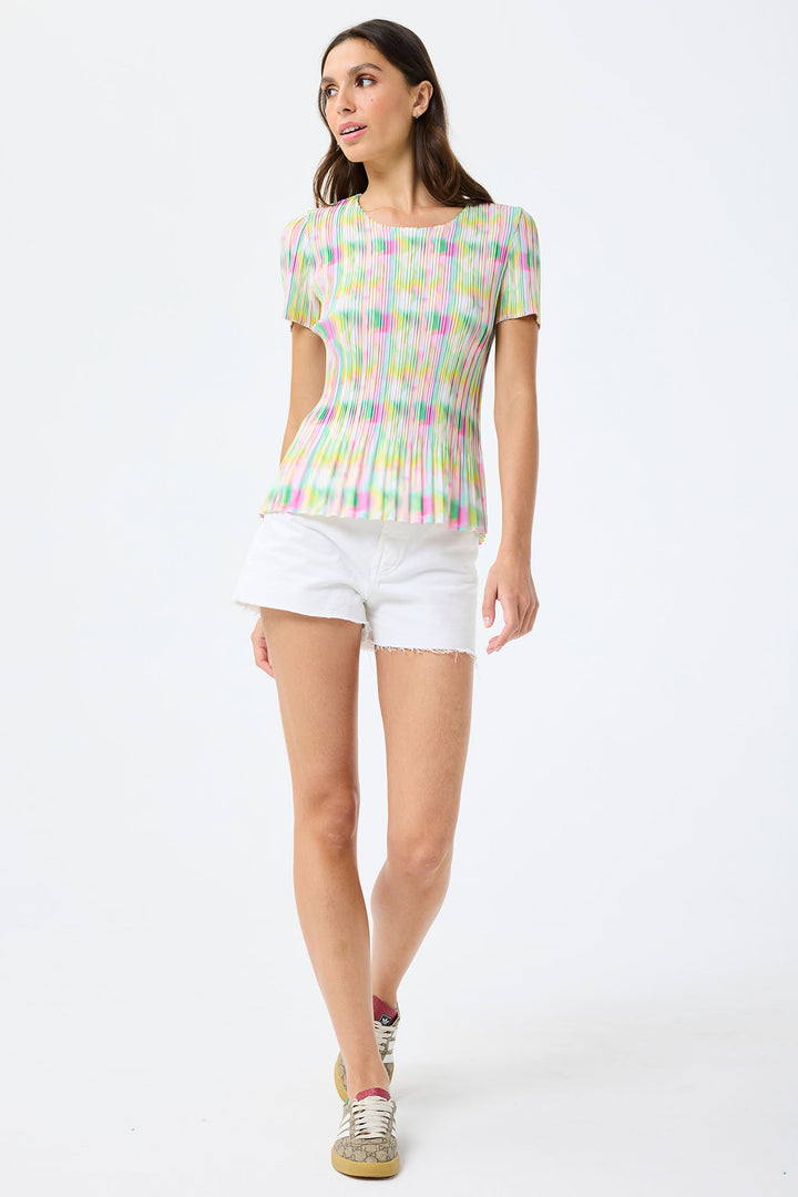 Leo & Ugo Multicolour Abstract Print Stretch Pleat Top YE628 - Experience Boutique