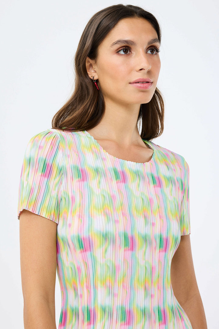 Leo & Ugo Multicolour Abstract Print Stretch Pleat Top YE628 - Experience Boutique