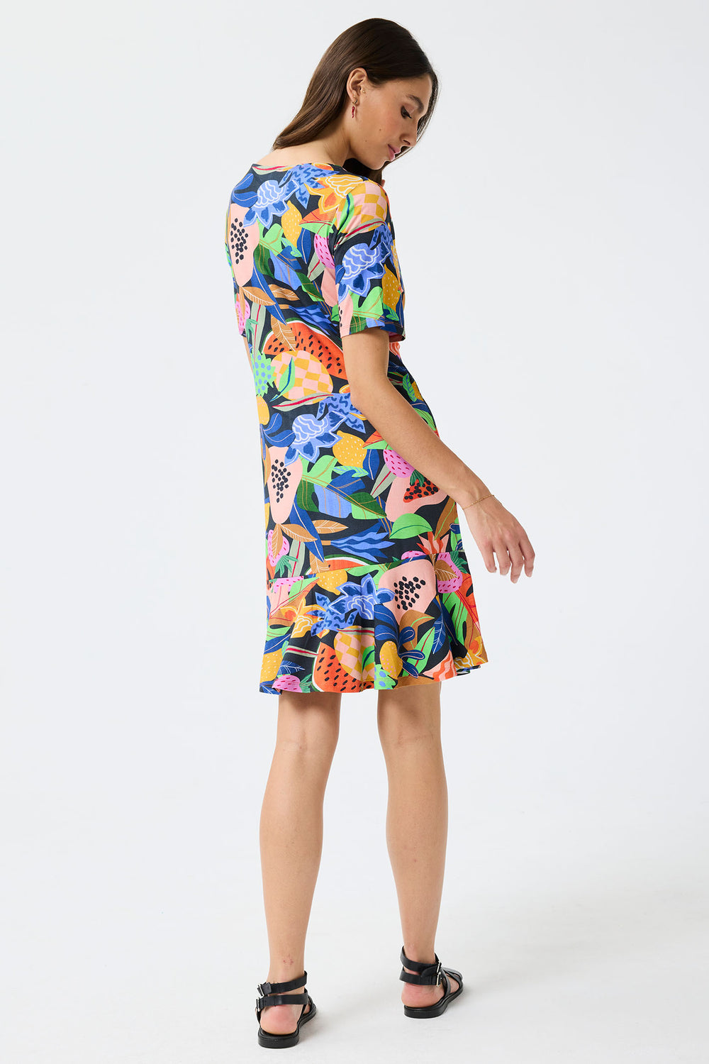 Leo & Ugo Multicolour Tropical Print Ruffle Hem Short Dress TEKR891 - Experience Boutique