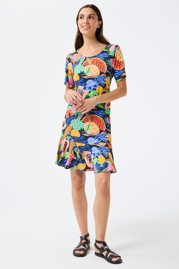 Leo & Ugo Multicolour Tropical Print Ruffle Hem Short Dress TEKR891 - Experience Boutique