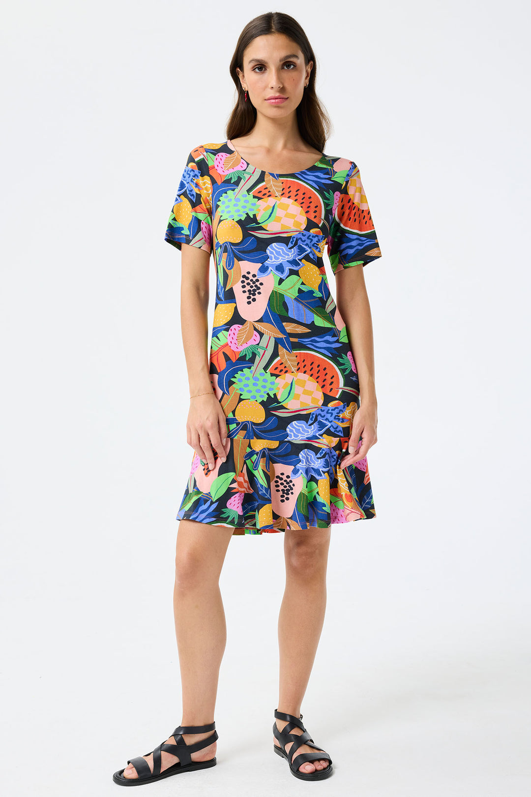 Leo & Ugo Multicolour Tropical Print Ruffle Hem Short Dress TEKR891 - Experience Boutique