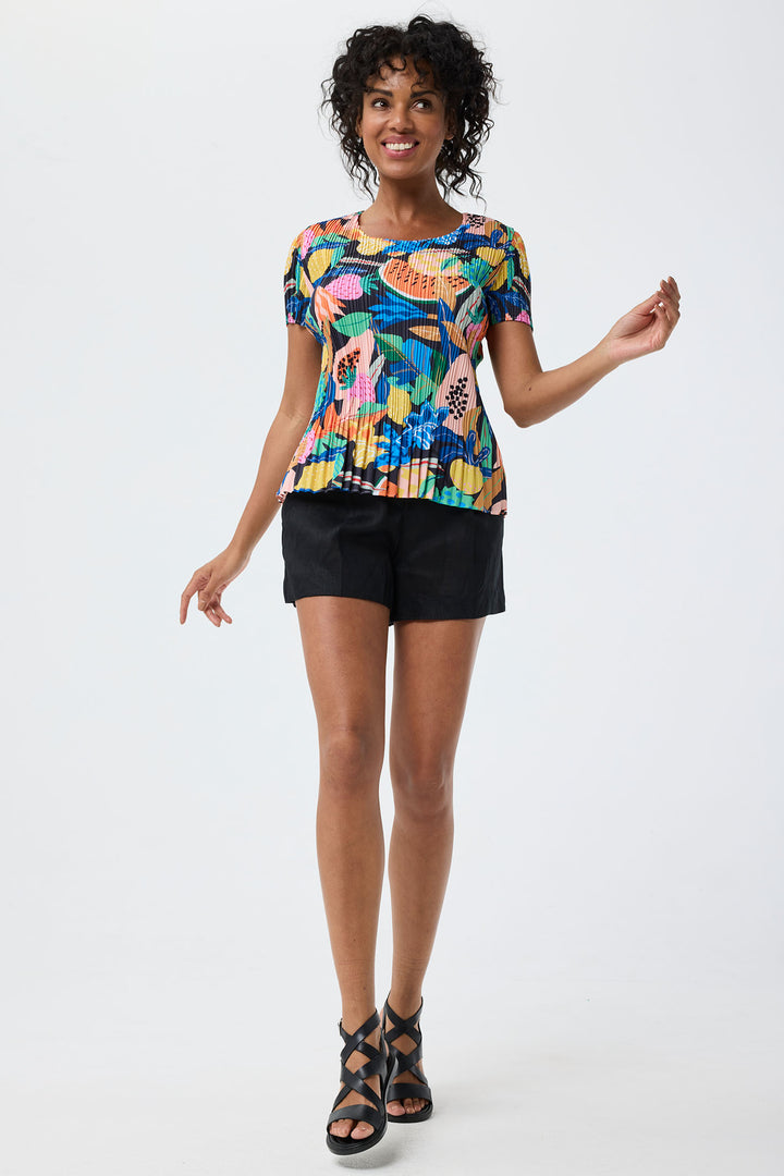 Leo & Ugo Multicolour Tropical Print Stretch Pleat Top YE620 - Experience Boutique