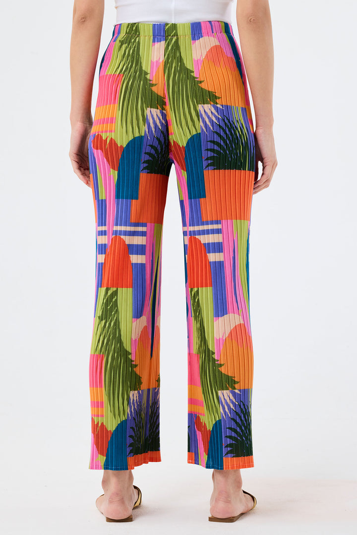 Leo & Ugo Multicolour Tropical Print Stretch Pleat Trousers YEP636 - Experience Boutique
