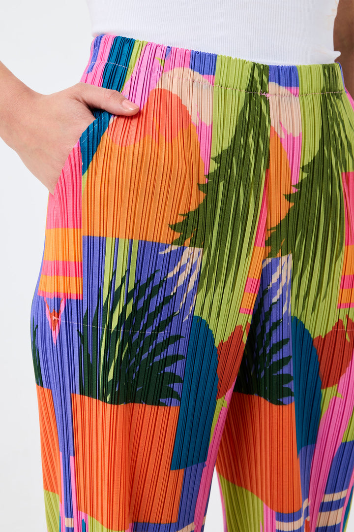 Leo & Ugo Multicolour Tropical Print Stretch Pleat Trousers YEP636 - Experience Boutique