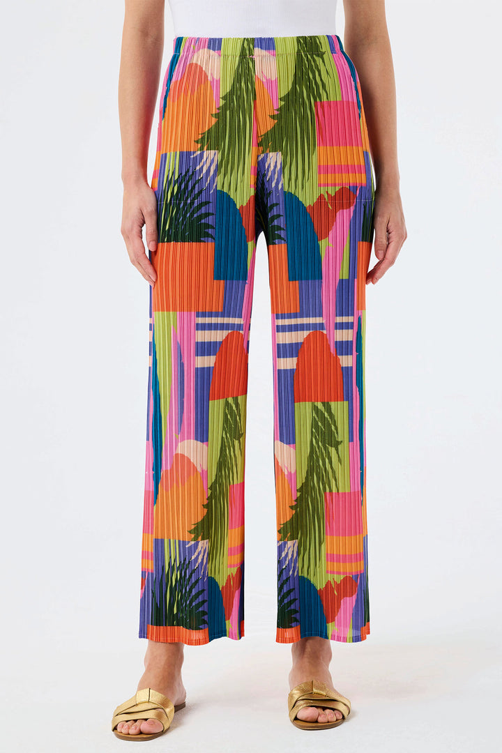 Leo & Ugo Multicolour Tropical Print Stretch Pleat Trousers YEP636 - Experience Boutique