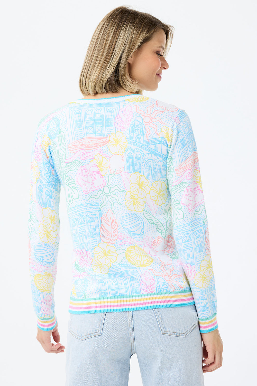 Leo & Ugo Multicolour Tropical Print V-Neck Jumper DE413 - Experience Boutique