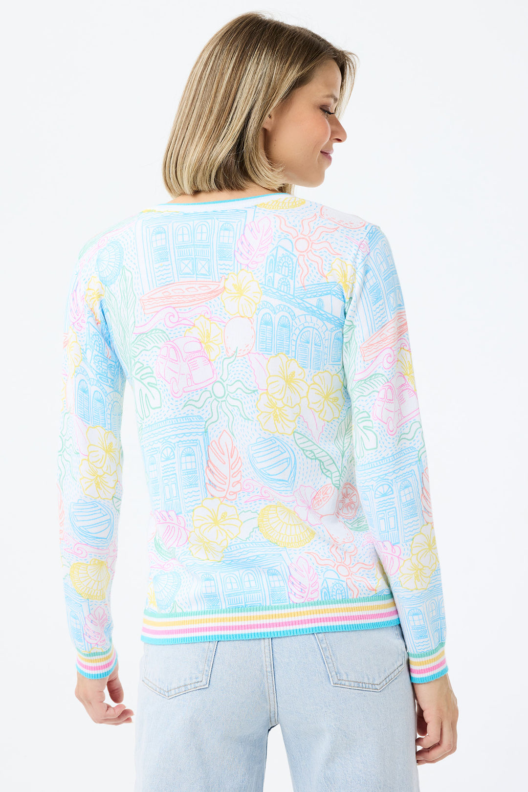 Leo & Ugo Multicolour Tropical Print V-Neck Jumper DE413 - Experience Boutique