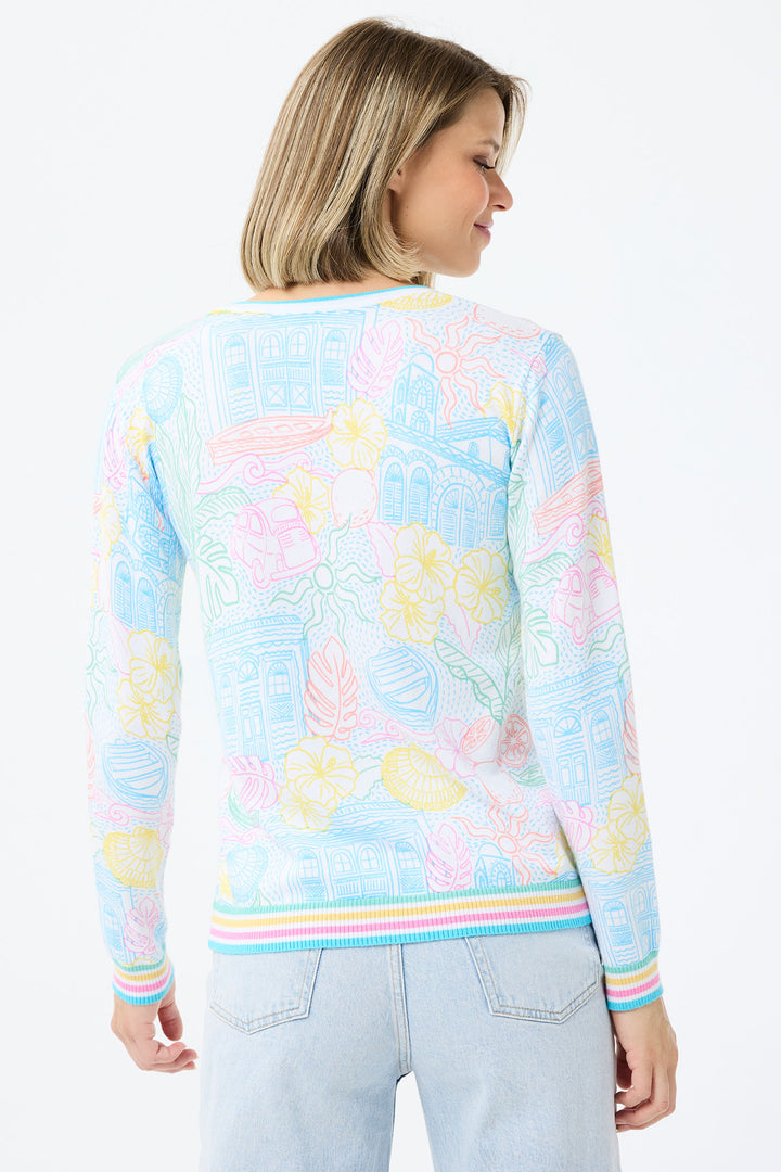 Leo & Ugo Multicolour Tropical Print V-Neck Jumper DE413 - Experience Boutique