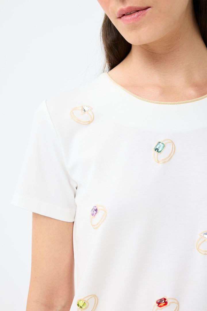 Leo & Ugo Off White Crystal Rings T-Shirt TEJ776 - Experience Boutique