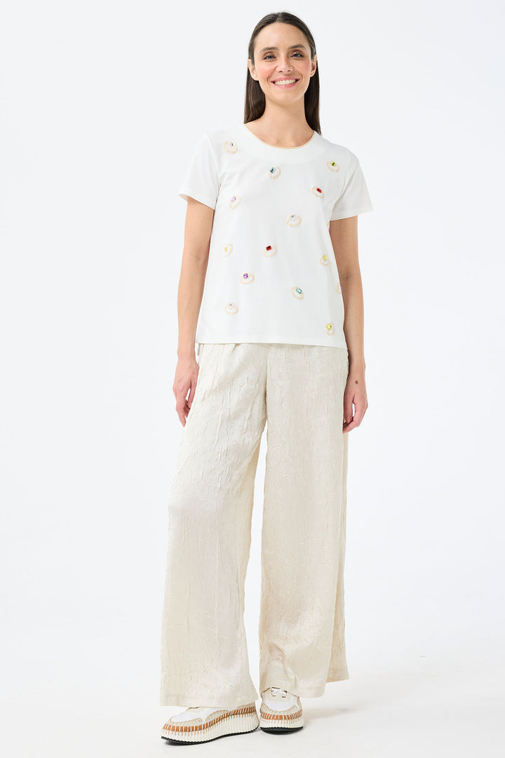 Leo & Ugo Off White Crystal Rings T-Shirt TEJ776 - Experience Boutique