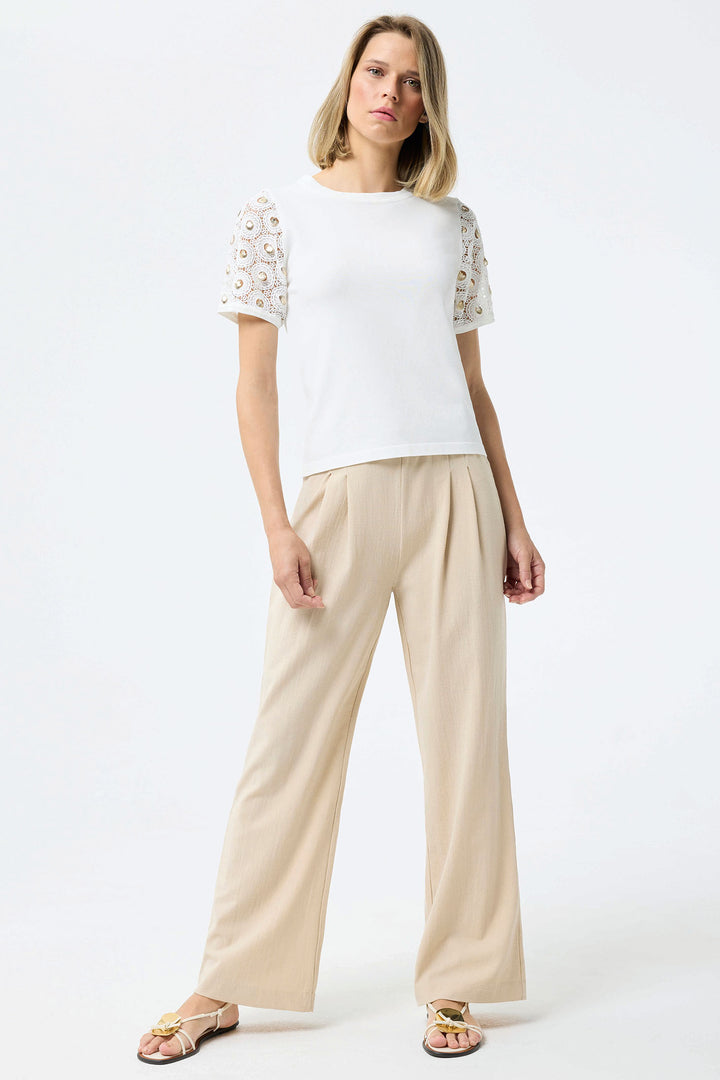 Leo & Ugo Off White Lace Sleeve Top KE857 - Experience Boutique