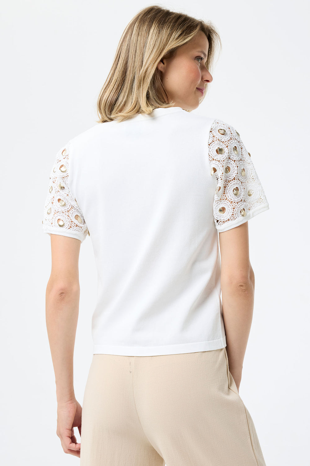 Leo & Ugo Off White Lace Sleeve Top KE857 - Experience Boutique