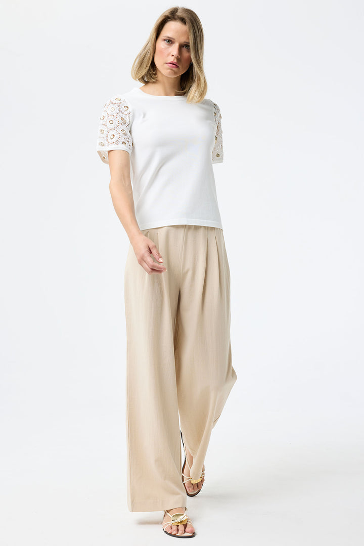 Leo & Ugo Off White Lace Sleeve Top KE857 - Experience Boutique