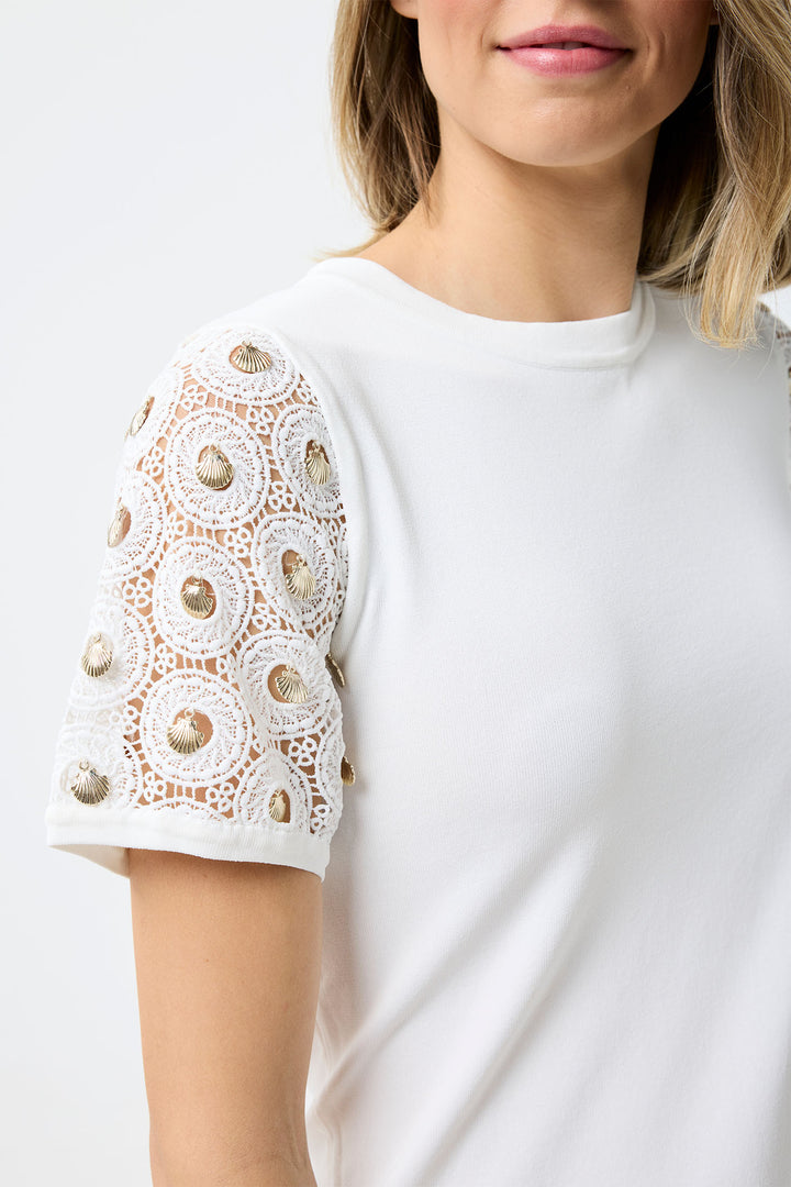 Leo & Ugo Off White Lace Sleeve Top KE857 - Experience Boutique