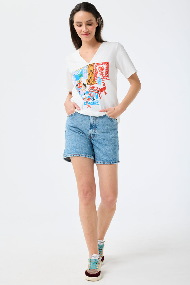 Leo & Ugo Paradise Print White T-Shirt TED449 - Experience Boutique