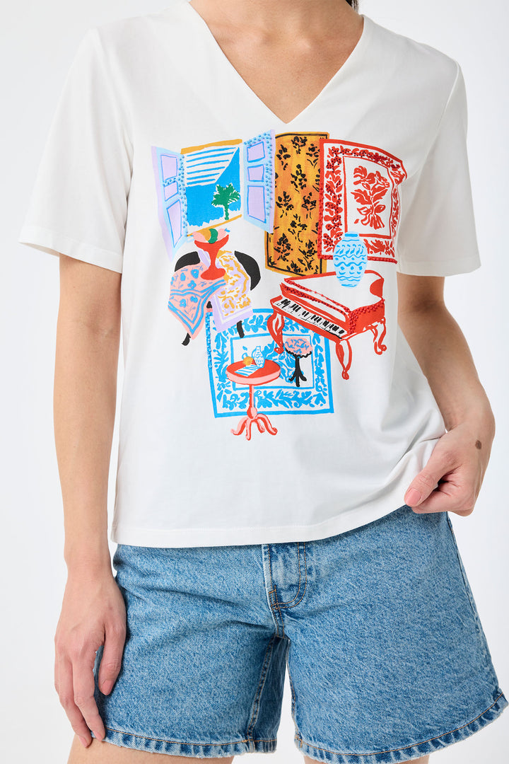 Leo & Ugo Paradise Print White T-Shirt TED449 - Experience Boutique