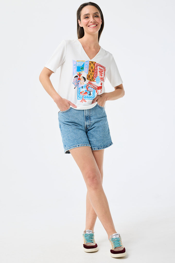 Leo & Ugo Paradise Print White T-Shirt TED449 - Experience Boutique