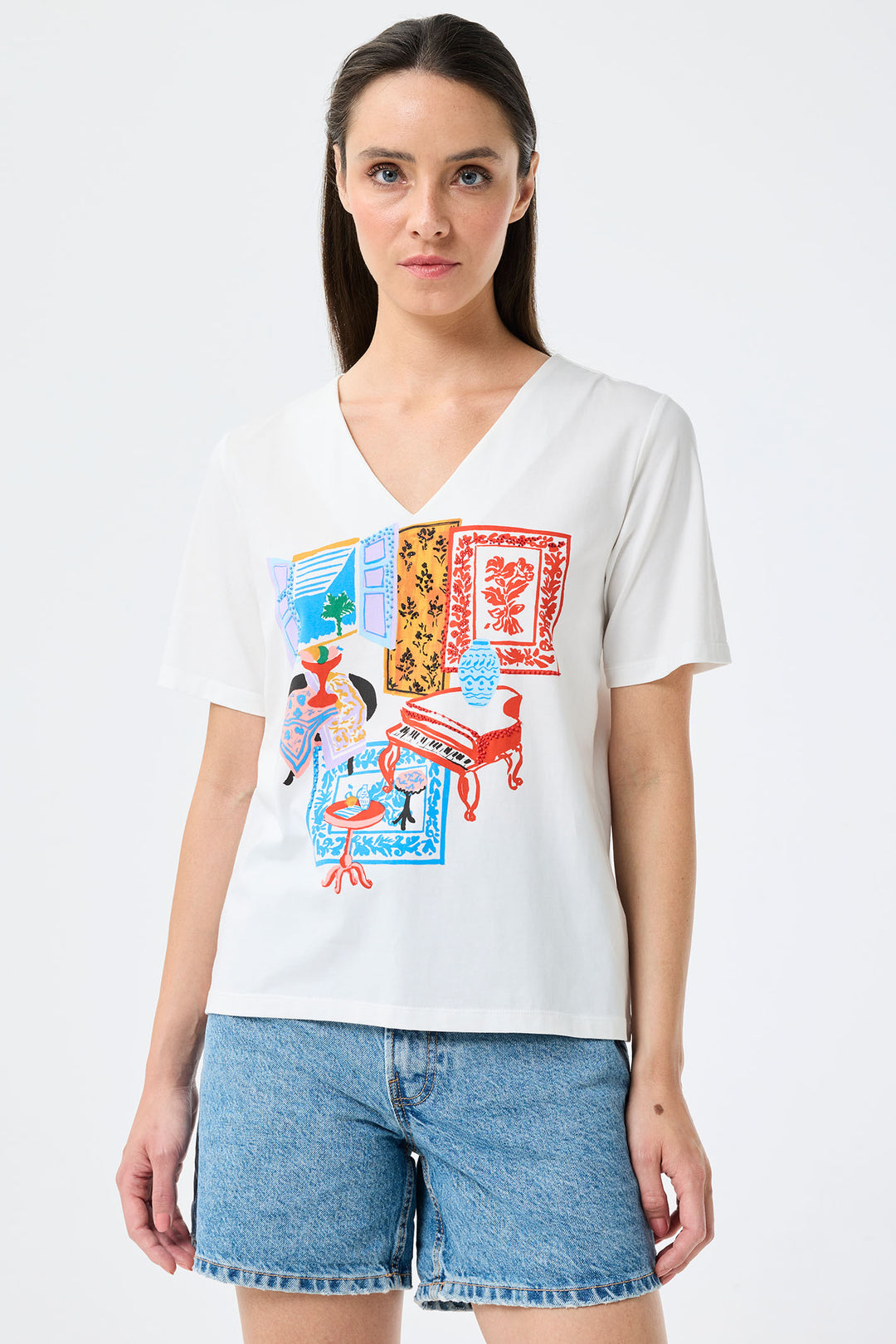 Leo & Ugo Paradise Print White T-Shirt TED449 - Experience Boutique