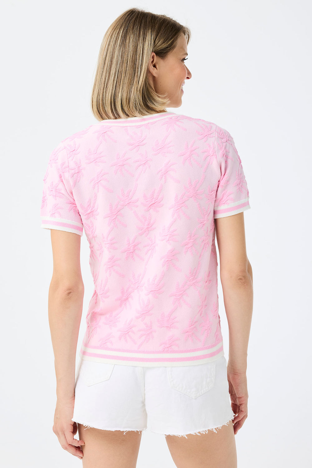Leo & Ugo Pink Palm Print Knit Top AE041 - Experience Boutique
