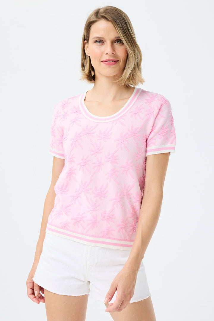 Leo & Ugo Pink Palm Print Knit Top AE041 - Experience Boutique