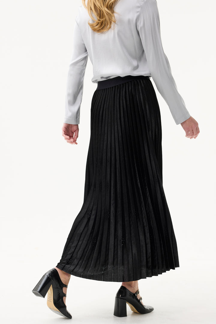Leo & Ugo Skirt KHJ902 Black Pleated Crystal Detail Maxi Skirt