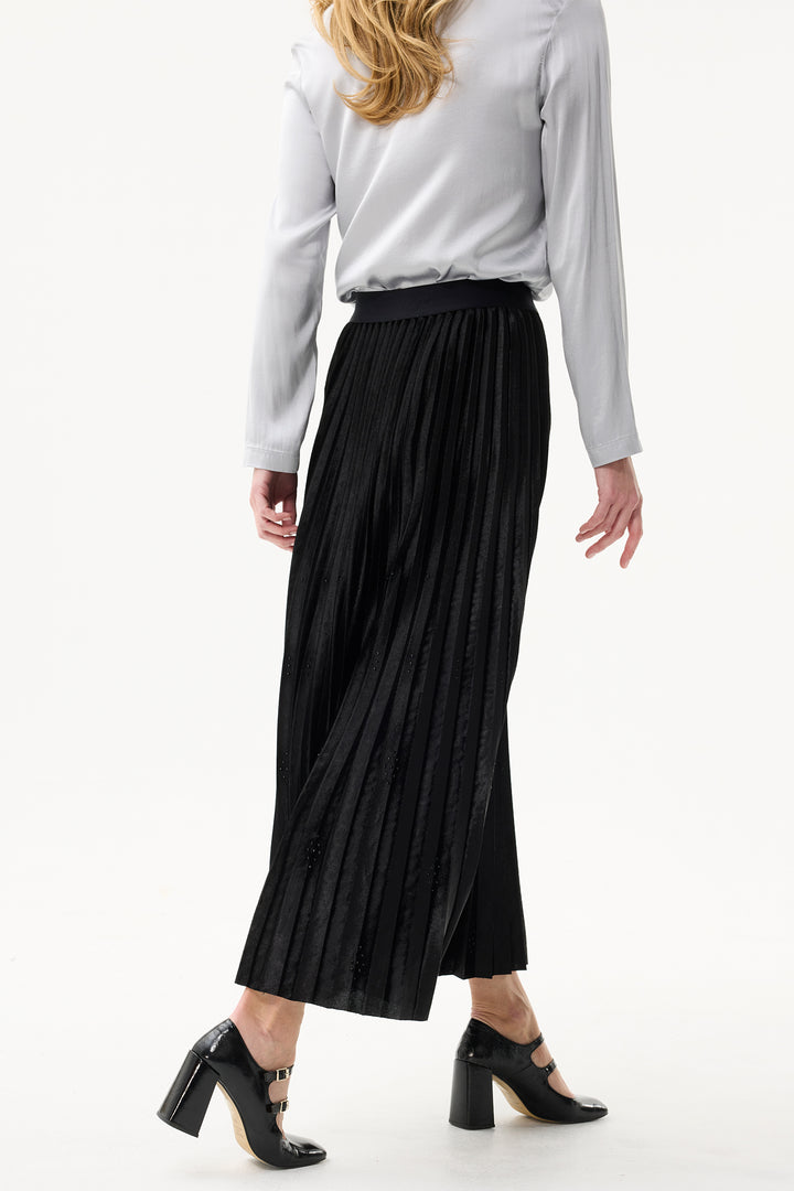 Leo & Ugo Skirt KHJ902 Black Pleated Crystal Detail Maxi Skirt