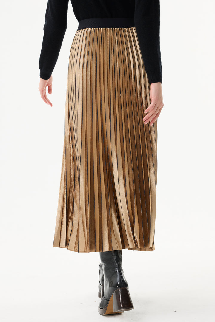 Leo & Ugo Skirt KHJ952 Beige Pleated Pull-On Maxi Skirt