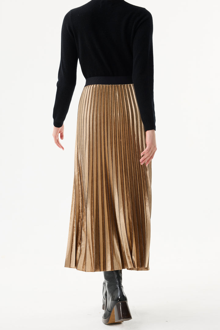 Leo & Ugo Skirt KHJ952 Beige Pleated Pull-On Maxi Skirt