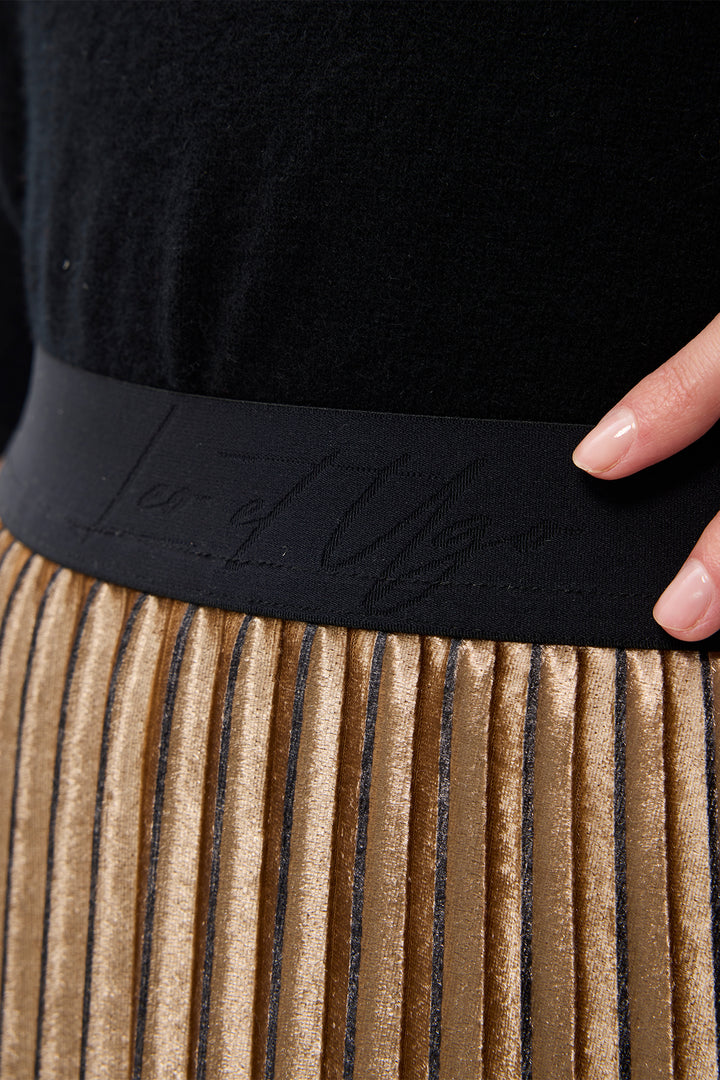 Leo & Ugo Skirt KHJ952 Beige Pleated Pull-On Maxi Skirt