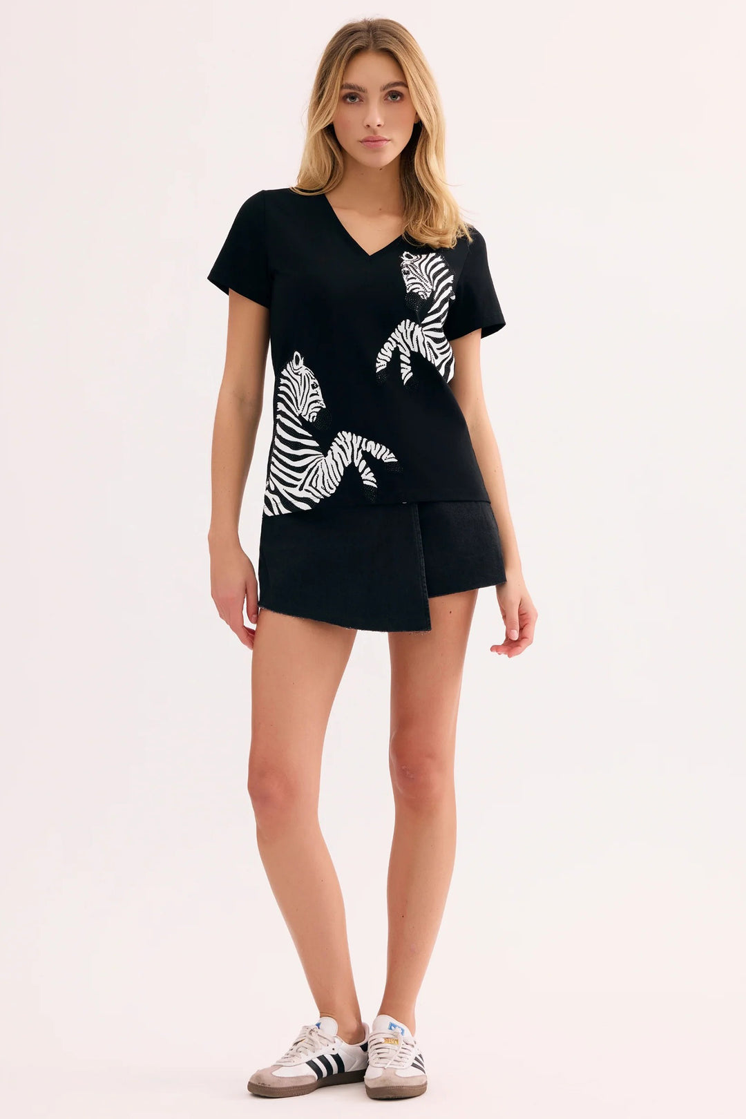 Leo &amp; Ugo TEJ999 Black Crystal Zebra T-Shirt Top