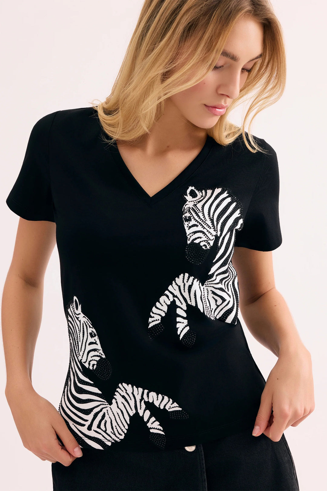 Leo &amp; Ugo TEJ999 Black Crystal Zebra T-Shirt Top