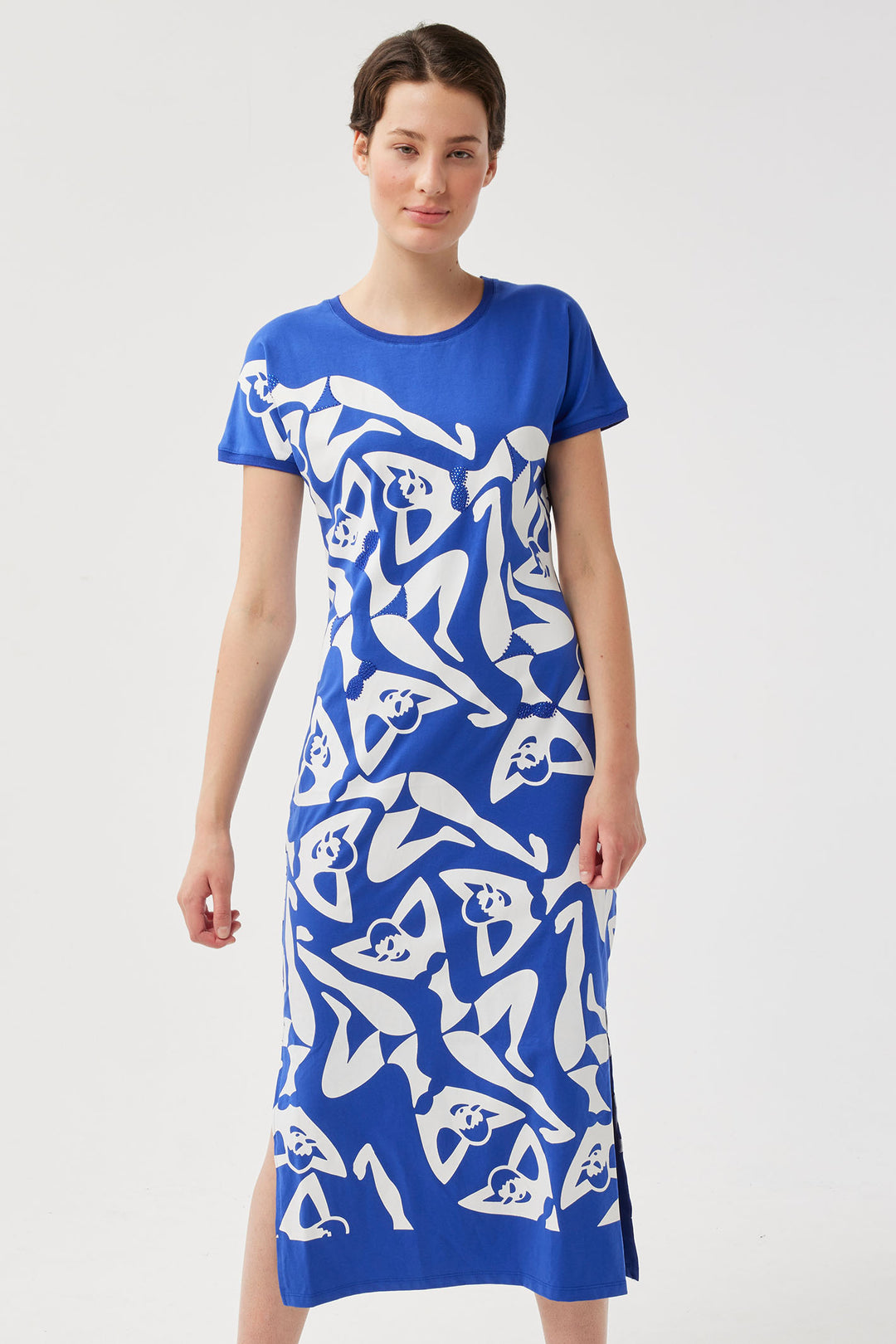 Leo & Ugo TEJR662 Blue White Sunbather Print T-Shirt Dress - Experience Boutique