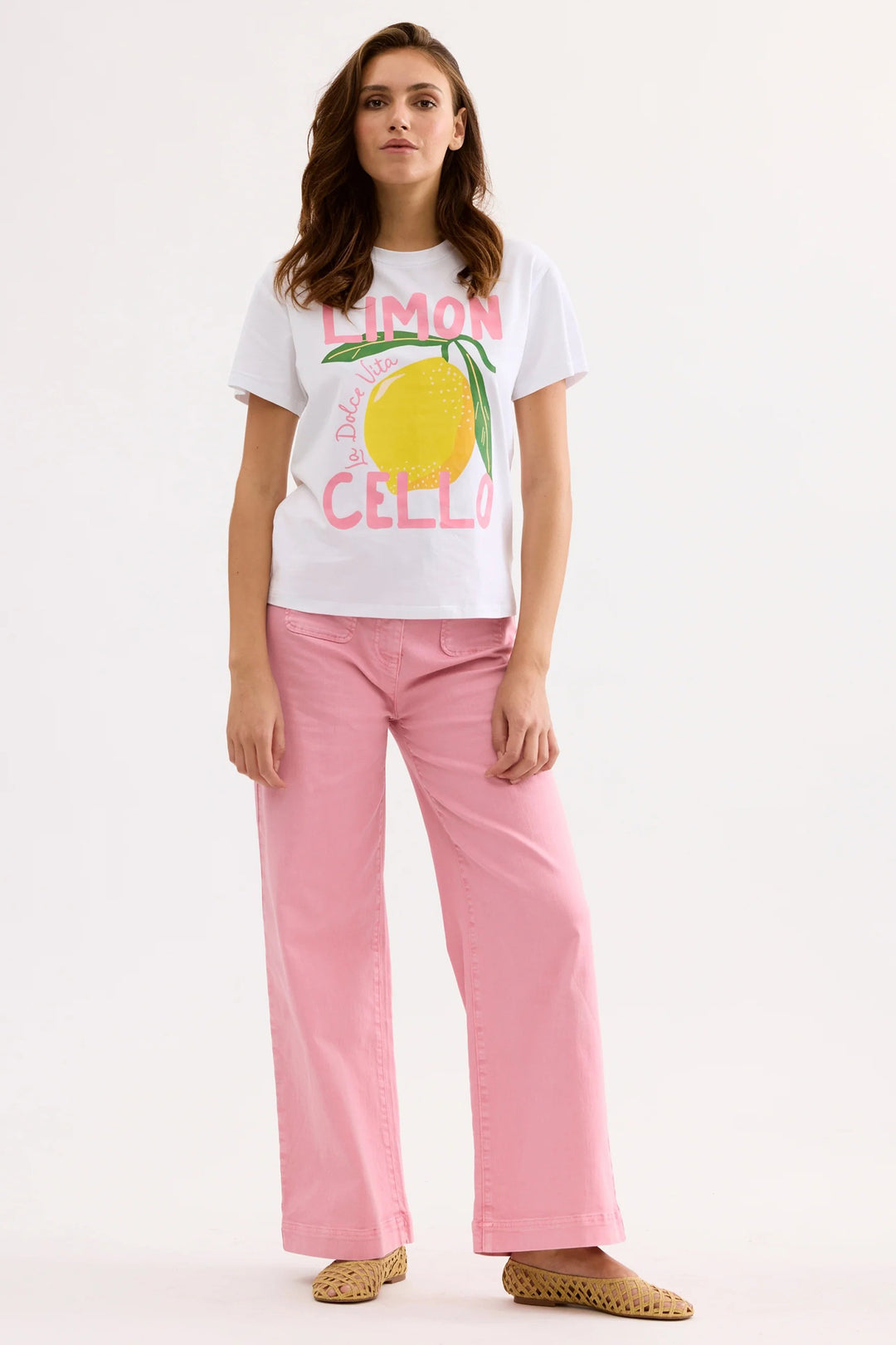 Leo &amp; Ugo TEK074 White Limoncello Print T-Shirt