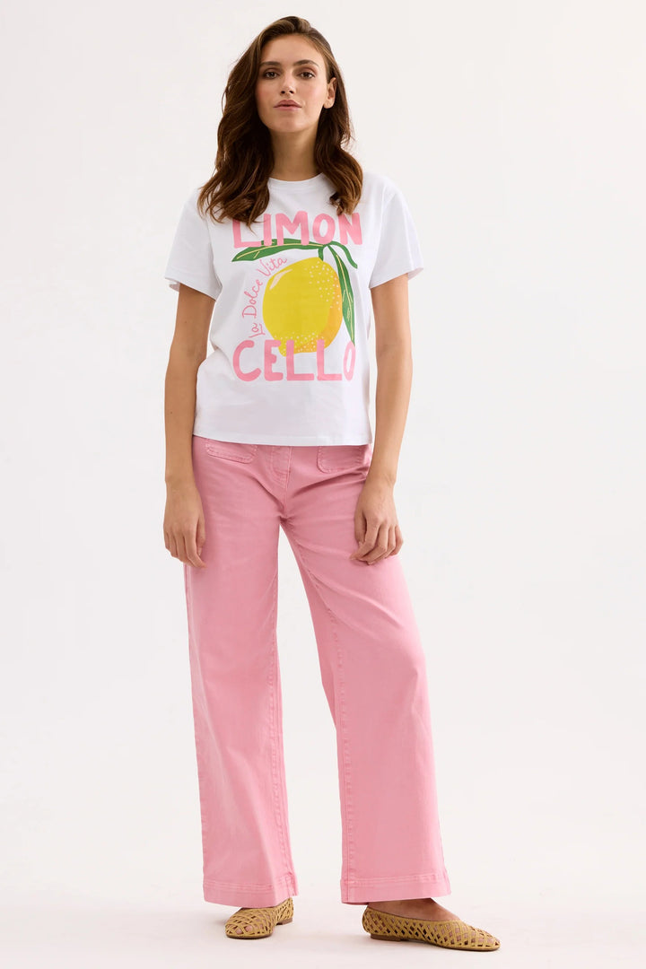 Leo &amp; Ugo TEK074 White Limoncello Print T-Shirt