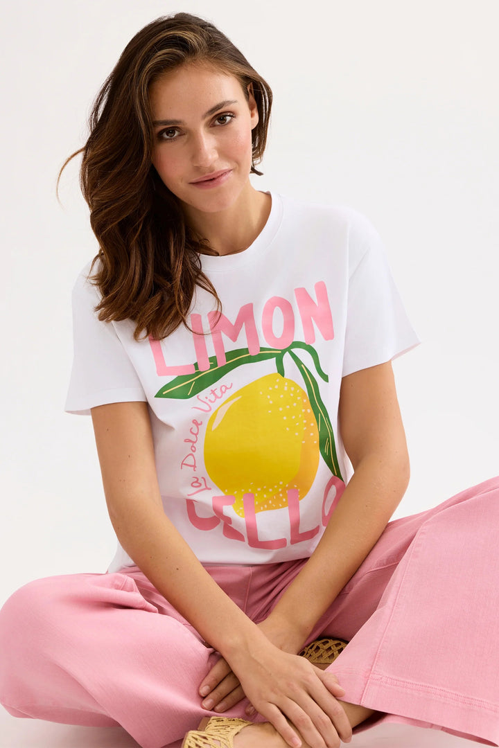 Leo &amp; Ugo TEK074 White Limoncello Print T-Shirt