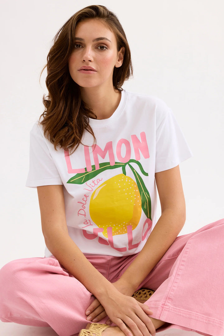Leo &amp; Ugo TEK074 White Limoncello Print T-Shirt
