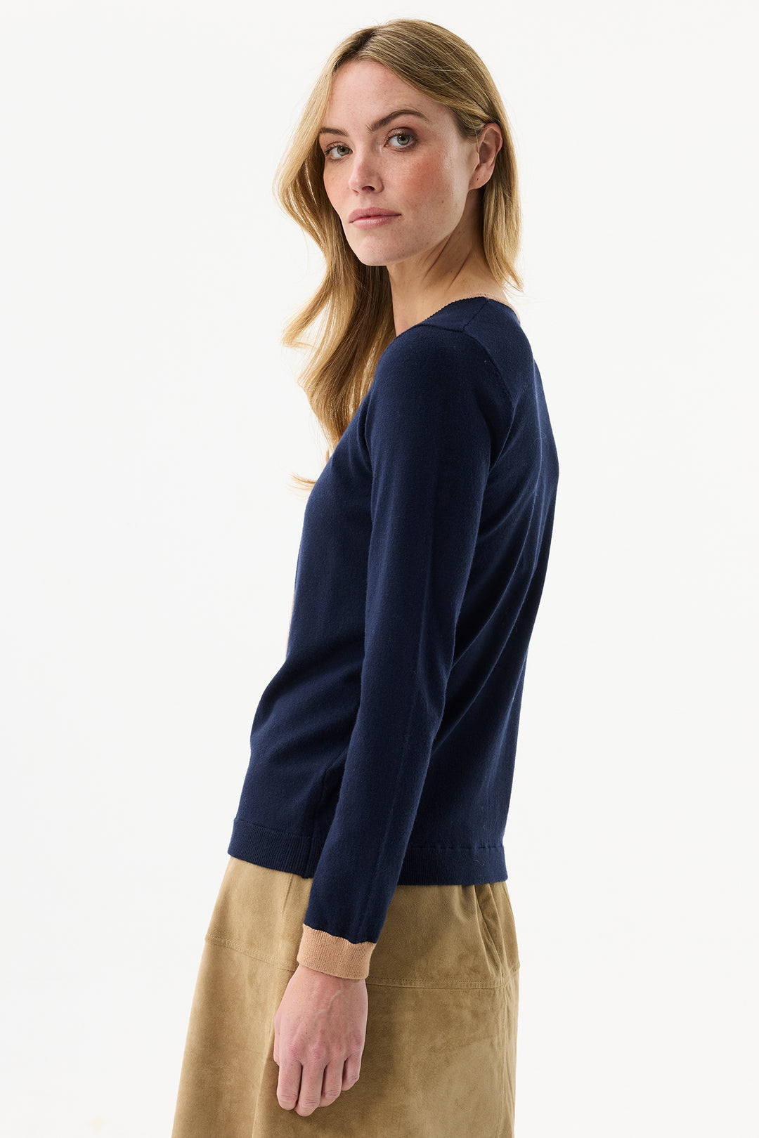 Leo & Ugo Top AW110 Navy Beige Cat Design Jumper
