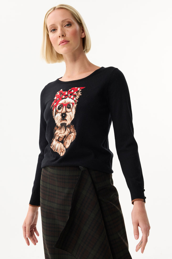 Leo & Ugo Top AW132 Black Polka Dot Terrier Design Jumper
