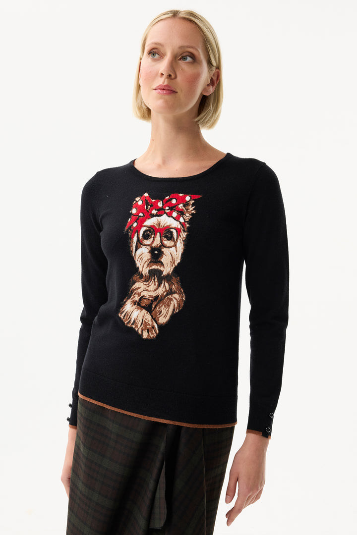 Leo & Ugo Top AW132 Black Polka Dot Terrier Design Jumper