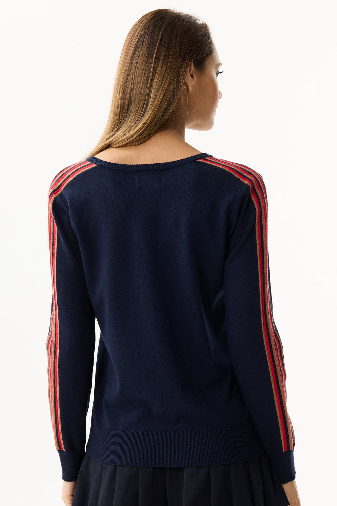 Leo & Ugo Top AW170 Navy Red Dachshund Dog V-Neck Jumper