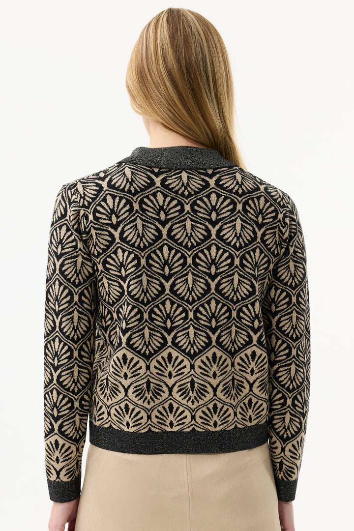 Leo & Ugo Top AW400 Black Gold Lurex Leaf Design Cardigan Jacket