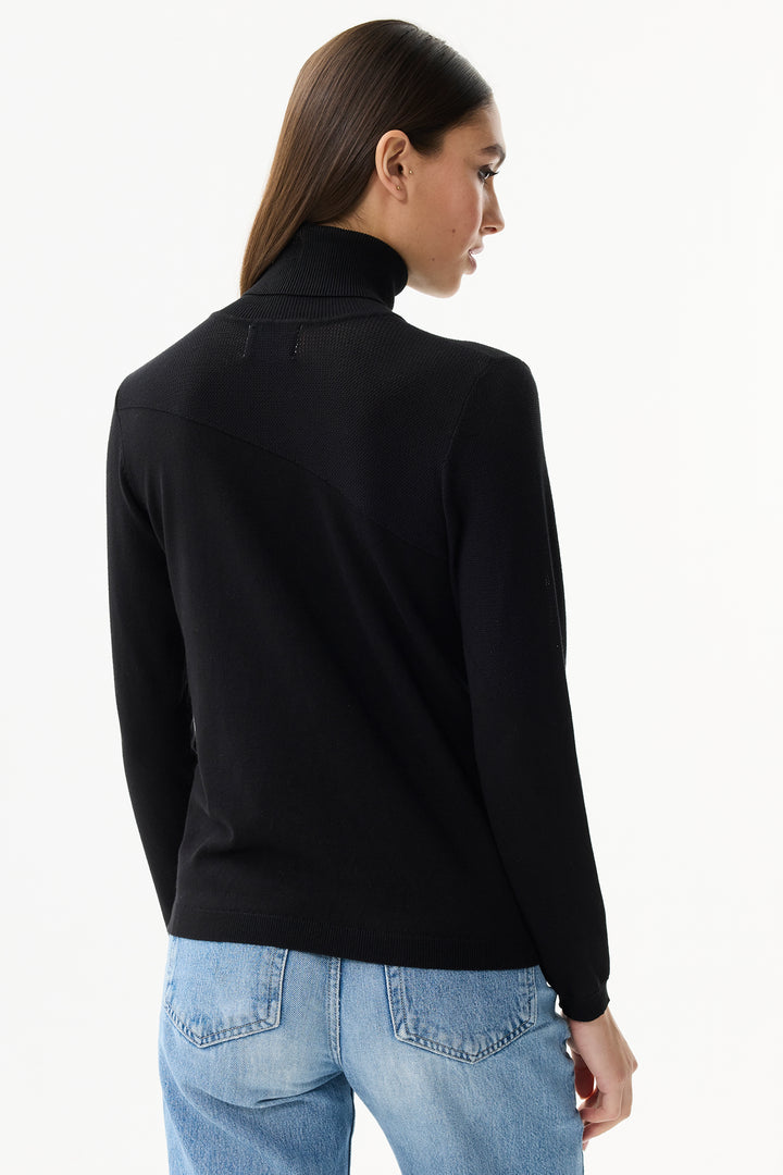 Leo & Ugo Top BW300 Black Crystal Bow Polo Neck Jumper