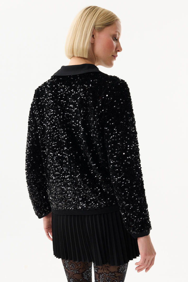 Leo & Ugo Top BW314 Black Sequin Cardigan Jacket