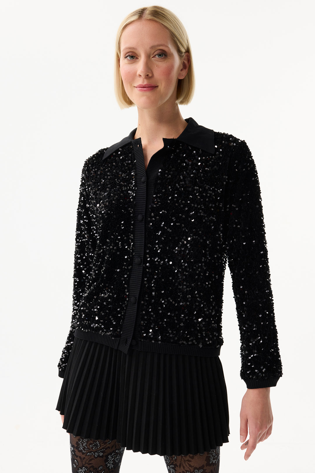 Leo & Ugo Top BW314 Black Sequin Cardigan Jacket