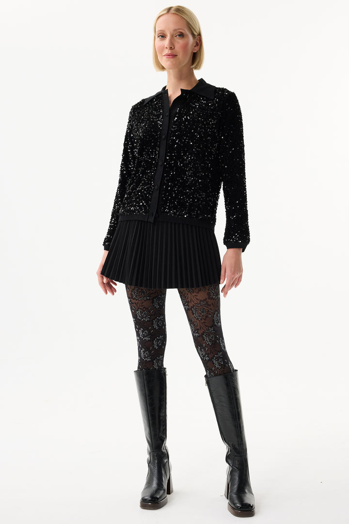 Leo & Ugo Top BW314 Black Sequin Cardigan Jacket