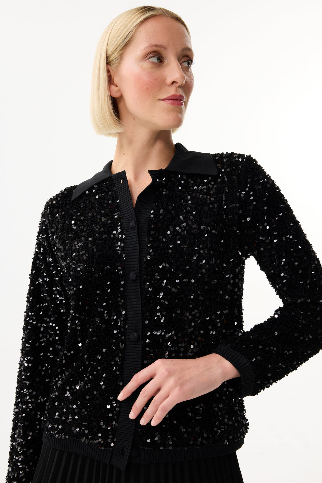 Leo & Ugo Top BW314 Black Sequin Cardigan Jacket